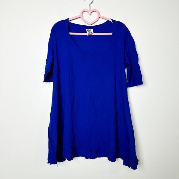 Free People NWOT Viscose Jersey Elbow Sleeve Tunic Top Blue Size S - Picture 1 of 8